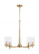 Visual Comfort & Co. Studio Collection 3190305-848 - Zire dimmable indoor 5-light chandelier in a satin brass finish with clear glass shades