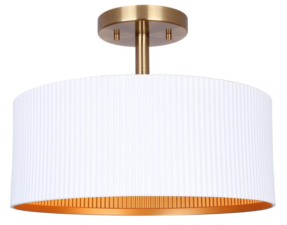 REXTON 13 in. 2-Light 60-Watt Contemporary Matte White Semi-Flush Mount with Matte White
