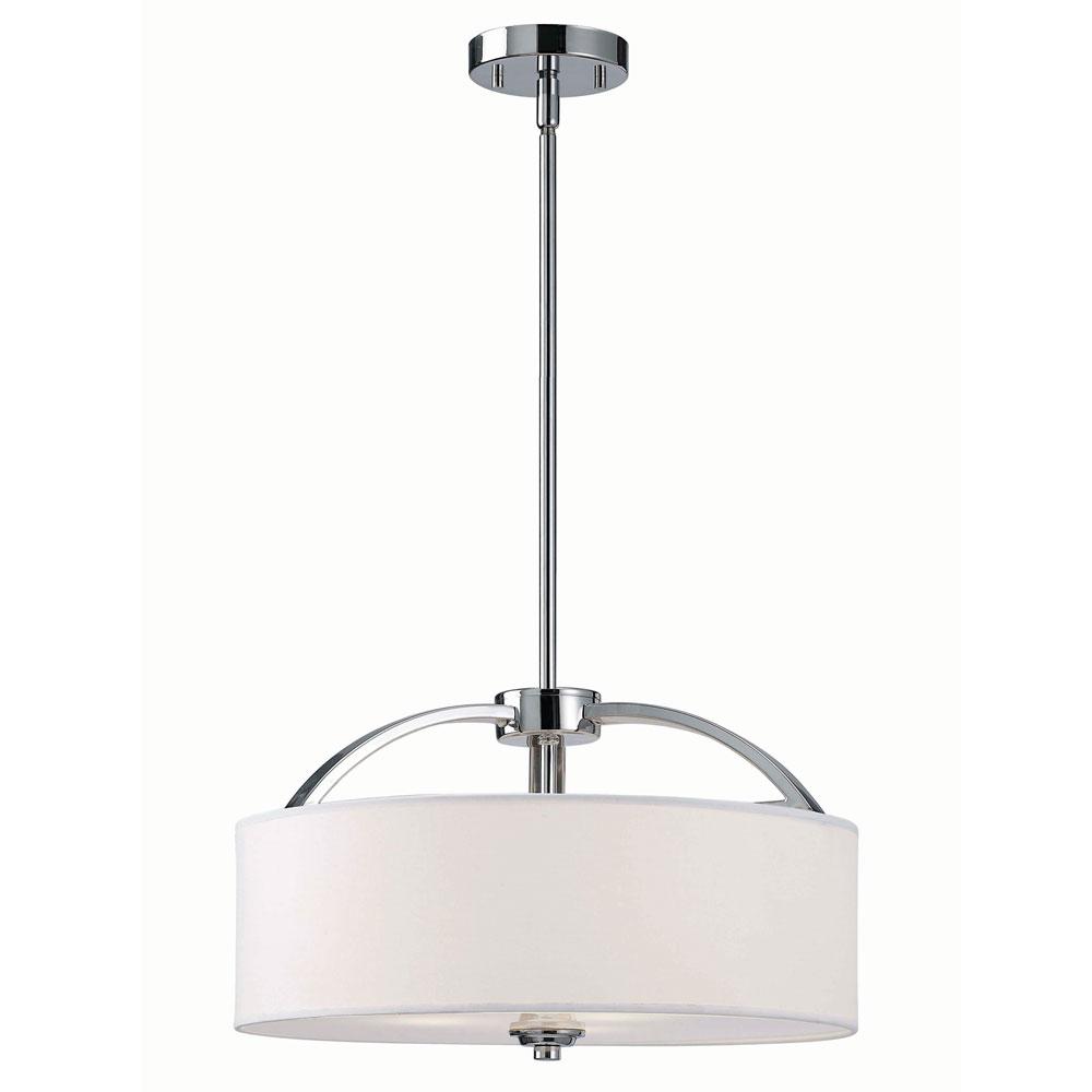 Milano, 3 Lt Rod Chandelier, White Fabric Shade, Frosted Glass Diffuser, 100 W Type A