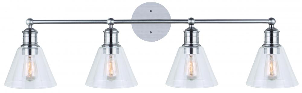 LARKEN, IVL628A04BN -G-, 4 Lt Vanity, Clear Glass, 100W Type A, Easy Connect Included, 35 IN W x 10