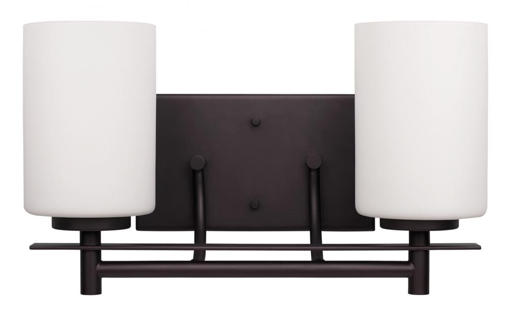 Carlton, 2 Lt Vanity, Flat Opal Glass, 100W Type A, 14" W x 8 1/4" H x 7 1/4" D
