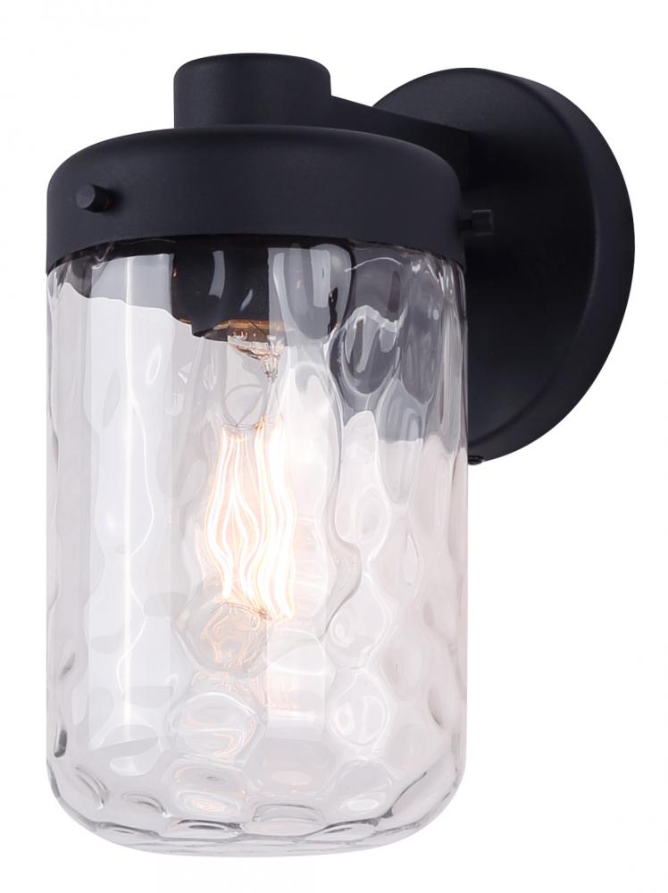 JUNO 1 Light Outdoor Wall Lantern, Black Finish and Clear Textured Glass Shade for Entryway