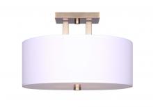 Canarm ISF578A03GD - RIVER, 3 Lt Semi-Flushmount, White Fabric Shade + Glass Panel, 60W Type A, 15" W x 10" H