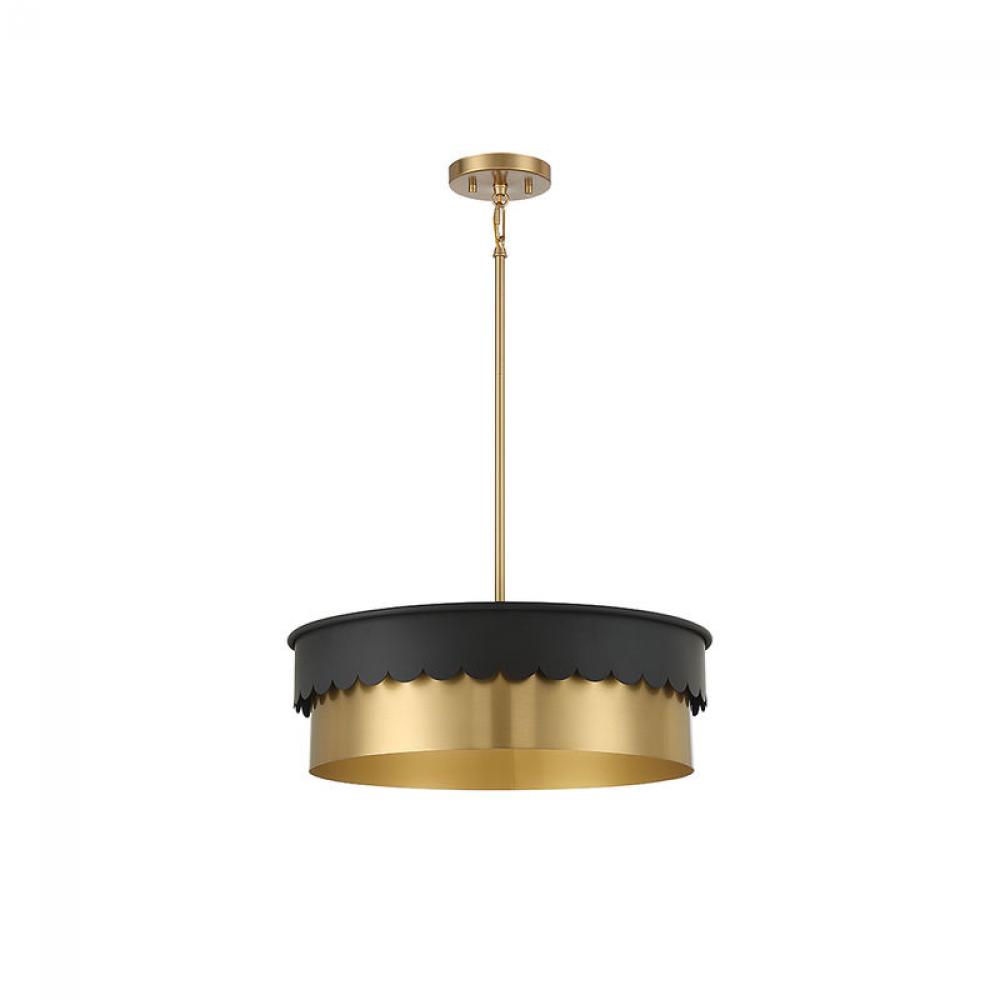 4-Light Pendant in Matte Black and Natural Brass